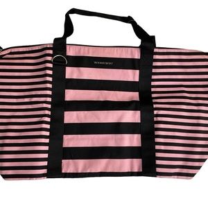 NWT!  Victoria's Secret Pink/Black Oversized Striped Canvas Tote